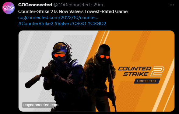 Counter-Strike 2 is now Valve's worst-rated Steam game ever