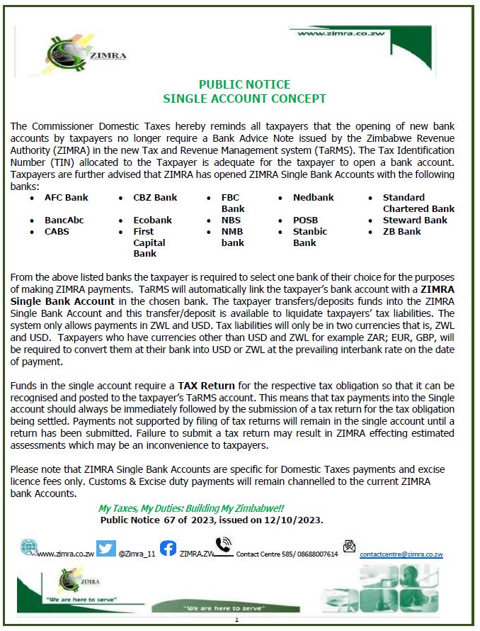 ***PUBLIC NOTICE***
SINGLE ACCOUNT CONCEPT
zimra.co.zw/public-notices…
