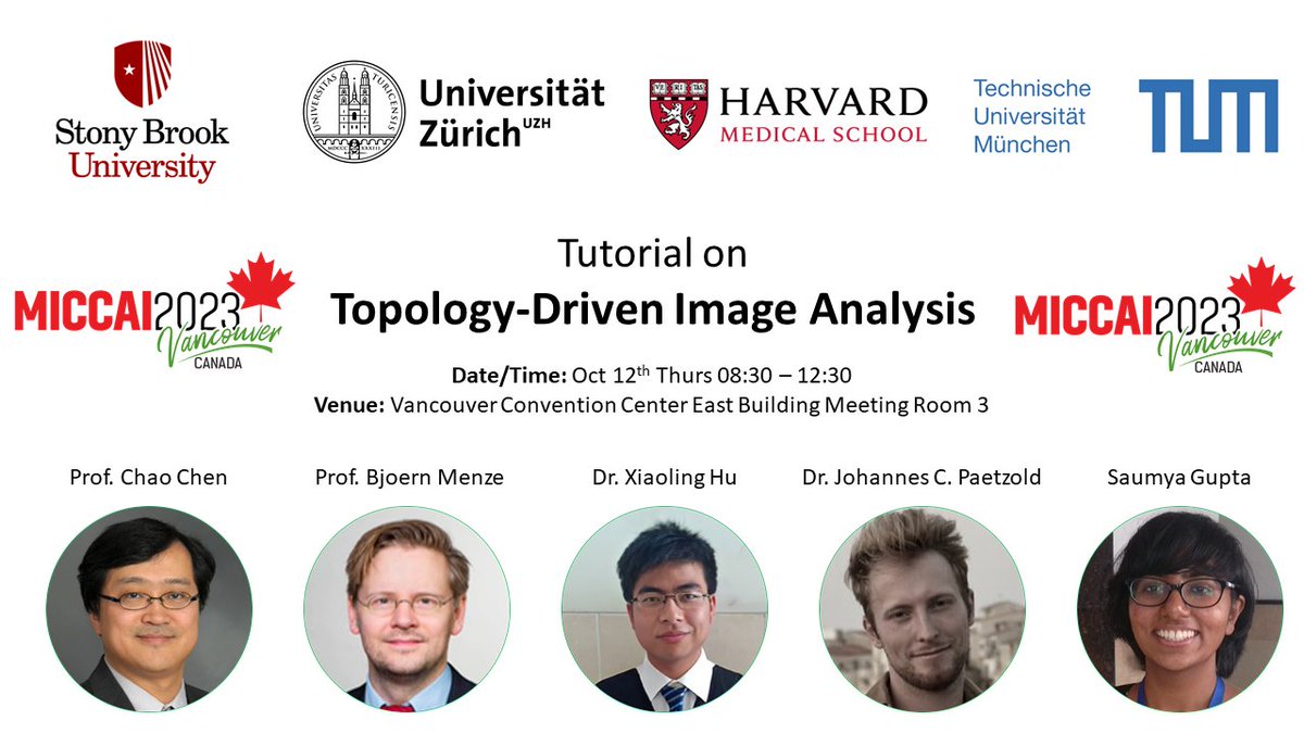 Please join our MICCAI'23 tutorial: 'Topology-Driven Image Analysis'. We cover recent advances in image analysis from the topological perspective! Speakers @ChaoChenSBU BjoernMenze @hxlhuxiaoling @jocpae @SaumyaGupta26 topology-miccai.github.io #MICCAI2023 #topology #tutorial