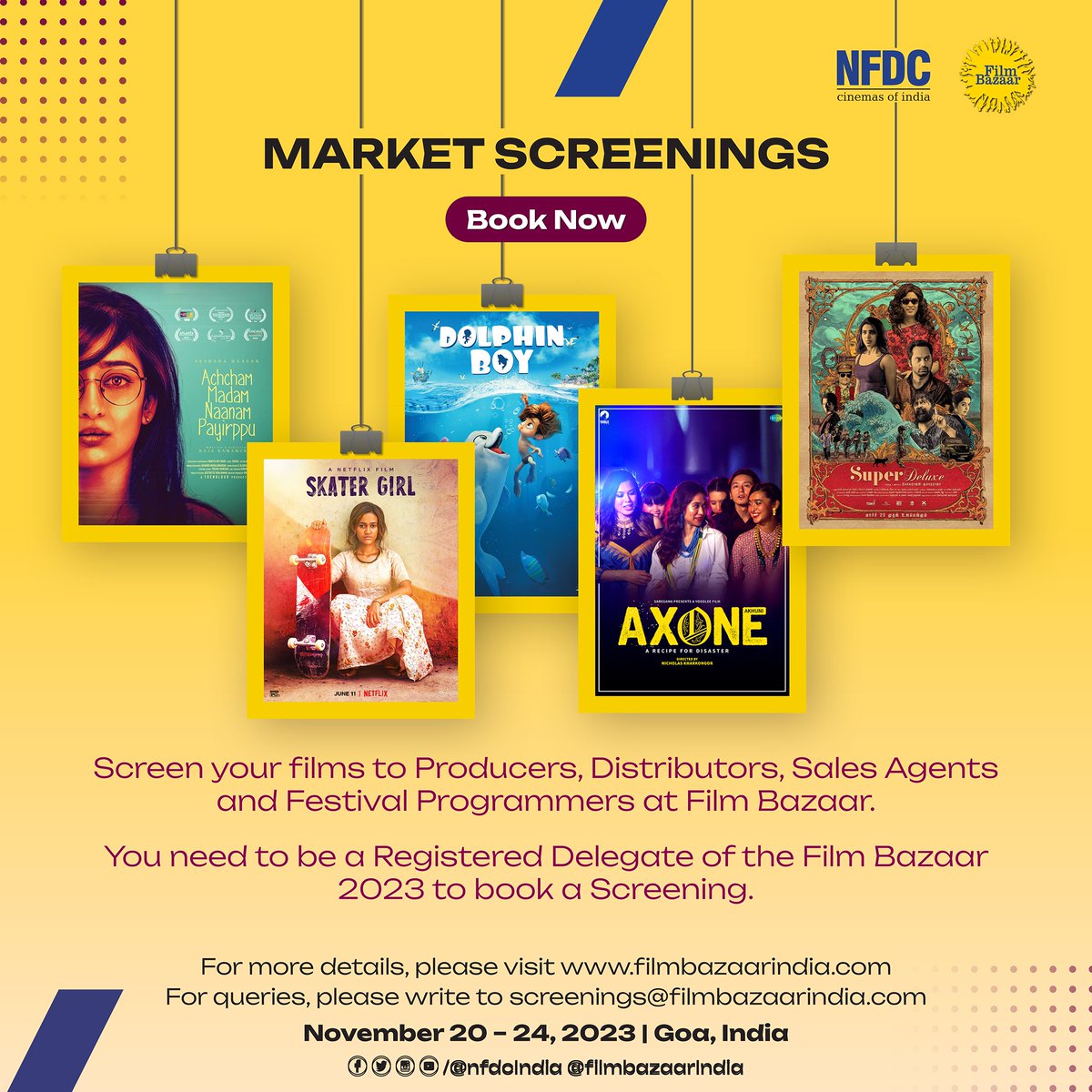 Time is running out for #MarketScreenings. Don't miss the chance to showcase your film to a global audience, including international distributors, aggregators, producers, and film festival programmers. For details visit filmbazaarindia.com #NFDC #FilmBazaarIndia #FilmMarket
