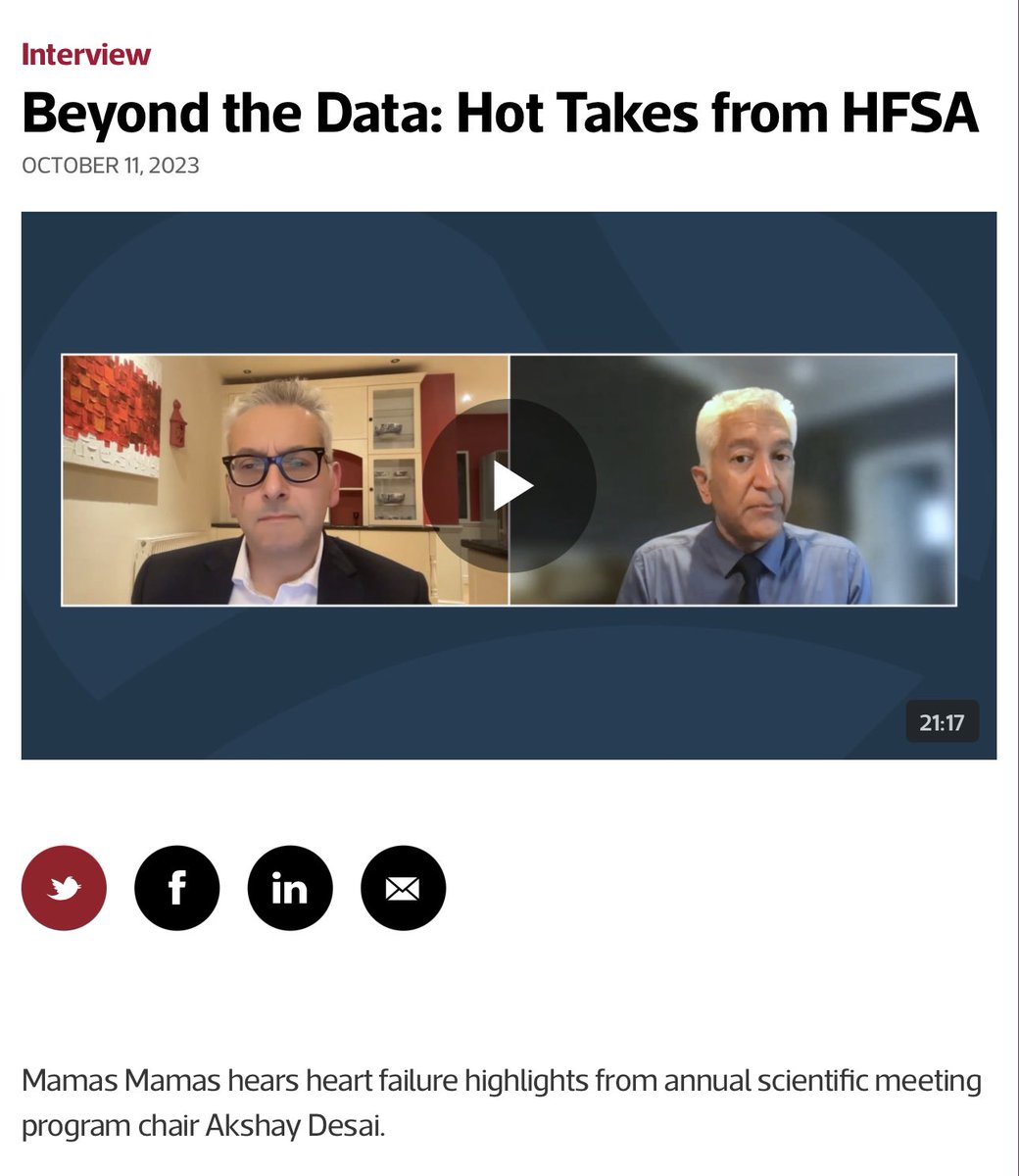 My @TCTMD video Beyond the Data: Hot Takes from HFSA with Akshay Desai ➡️ tctmd.com/videos/beyond-… a great summary of #HFSA @hvanspall @DrNasrien @MinnowWalsh @FaiezZANNAD @ShelleyZieroth @mirvatalasnag @AnastasiaSMihai @AlexFrogoudaki @kamleshkhunti @KemalogluOz @HanCardiomd