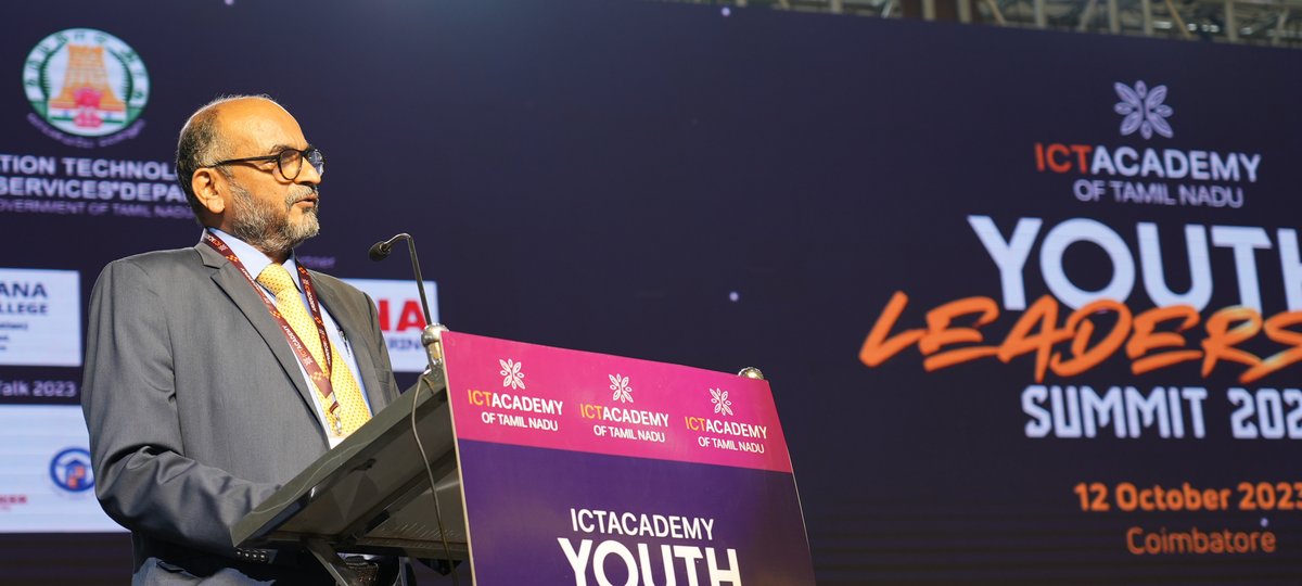 ictacademyindia's tweet image. Hari Balachandran, Chief Executive Officer, ICT Academy of Tamil Nadu delivered an energetic welcome address at the ICT Academy Youth Leadership Summit 2023 at the Codissia Trade Fair Complex in Coimbatore on 12 October 2023.

#ictacademyindia #YouthTalk2023 #YLS23 #Talkathon