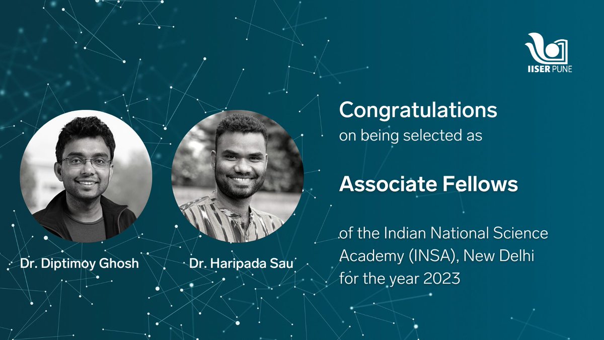 IISER Pune (@iiserpune) on Twitter photo #Congrats to faculty members Dr. Diptimoy Ghosh and Dr. Haripada Sau on being selected as Associate Fellows of <a href="/insa_academy/">Indian National Science Academy (INSA)</a>!!
iiserpune.ac.in/news/post/two-… #Congrats to faculty members Dr. Diptimoy Ghosh and Dr. Haripada Sau on being selected as Associate Fellows of <a href="/insa_academy/">Indian National Science Academy (INSA)</a>!!
iiserpune.ac.in/news/post/two-…