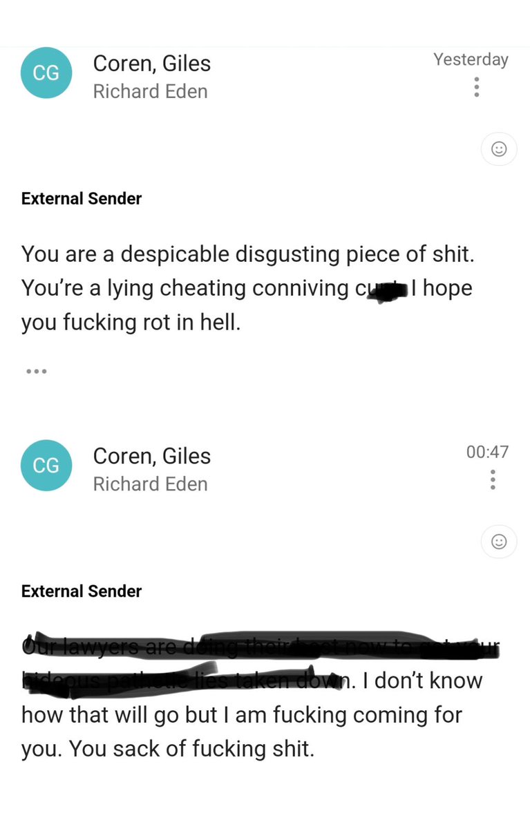 richardaeden's tweet photo. And now he's abusing me! Just a couple of the threatening and expletive-filled emails I woke up to from Giles Coren this morning https://t.co/0HhwkgN73S