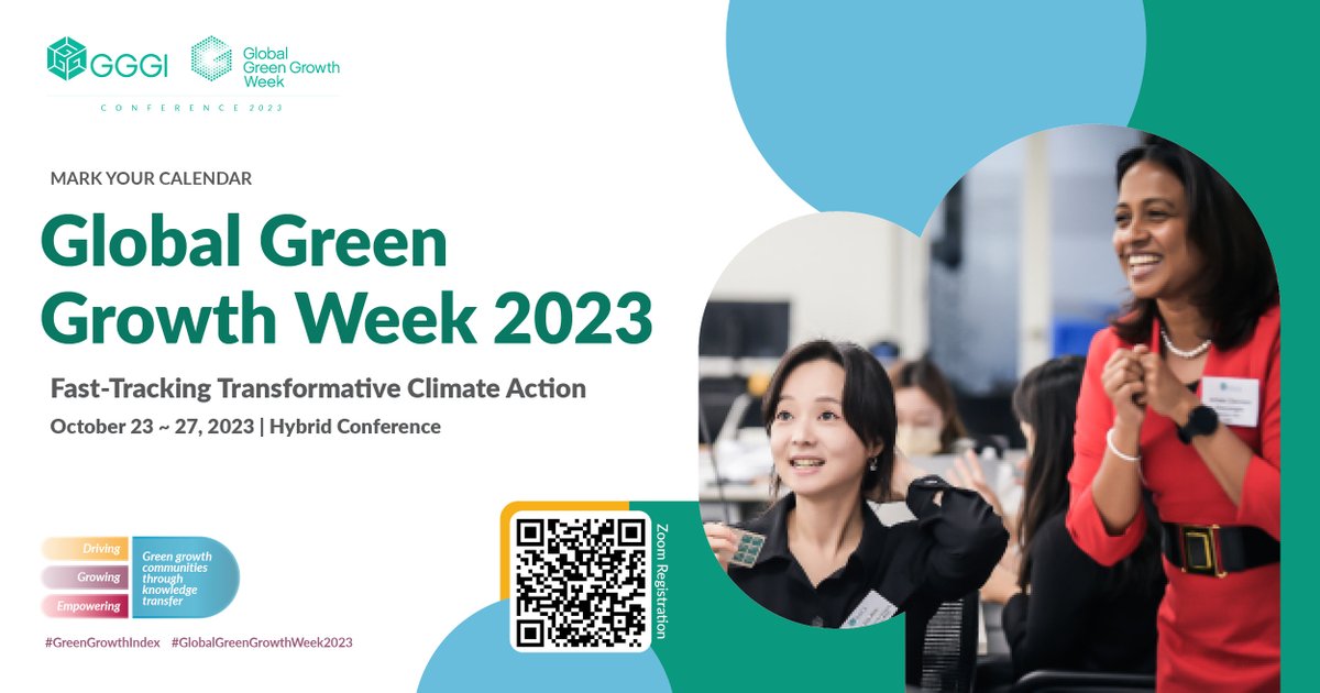 🌍Join us for #GlobalGreenGrowthWeek2023, exploring🍀4️⃣ key themes: sustainable resource use, social inclusion, green economic opportunities, and natural capital protection. 

Fast-track #ClimateAction with us on 23-27 October! 
🌿Register now: bit.ly/GGGWeek2023