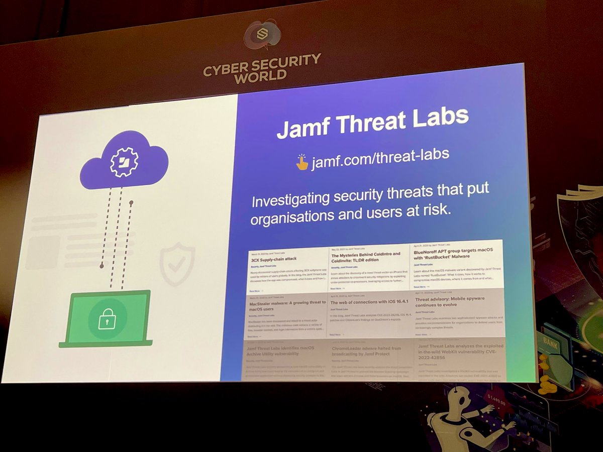 Lazy2Hack's tweet photo. Eric Metzger and Victor Poh from @JamfSoftware, on the “State of the Apple Threat Landscape”. 

#CSWA #CybersecurityWorldAsia #TechWeekSingapore https://t.co/3OdYVjRbPb