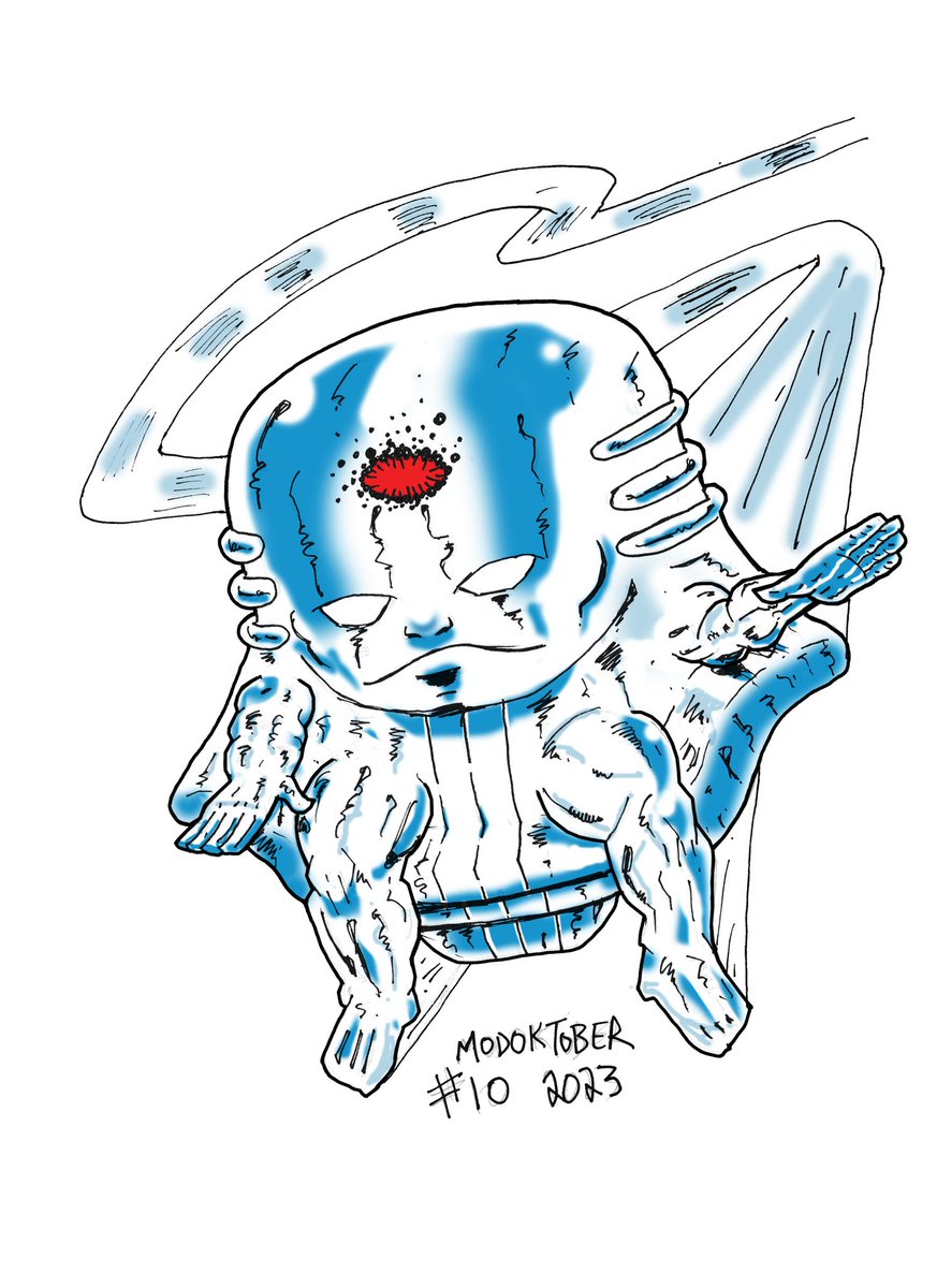 byduncanshields's tweet photo. How did MODOK wind up with the power cosmic? Is he one with the Silver Surfer's board? Is he the new herald of Galactus? Is he benign or malevolent? Only time will tell.
#modoktober2023 #modok #modoktober #marvel #silversurfer #powercosmic #galactus #herald https://t.co/EnnGItV8Zh