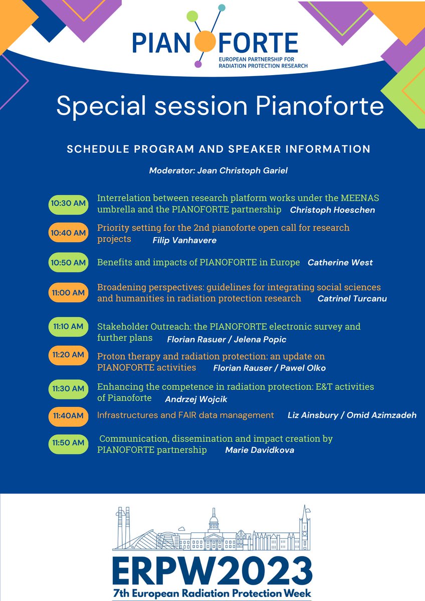 📣Curious about the progress of the Pianoforte project ?
📅Don't miss the special PF session today at 10:30 AM as part of #ERPW2023.
🔍You’ll learn more about all activities carried out by WP since the project's launch.
👀You can take a look at the program just below.👇#Radiation