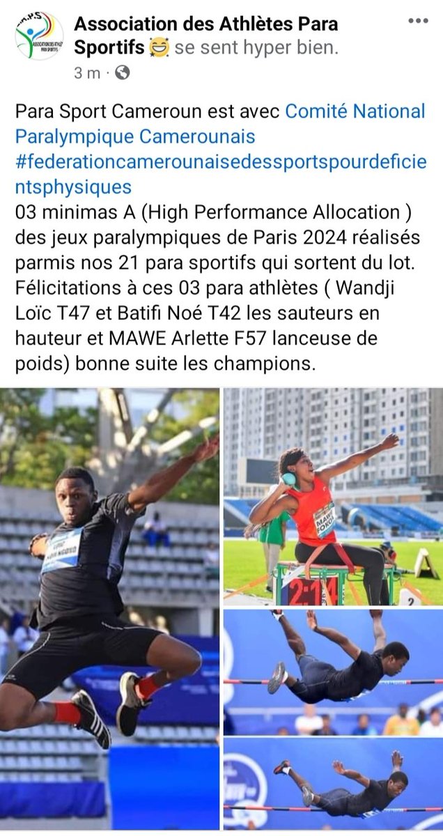 Bravo à la team paralympique camerounaise Ensemble aux paralympiques de Paris 2024 @blue_by_camtel @BoissonsduCMR @ChococamFMCG @OrangeCare_CMR @MTNCameroon @mawefokoa @TopCameroun @nestlecameroun @soticam237 @