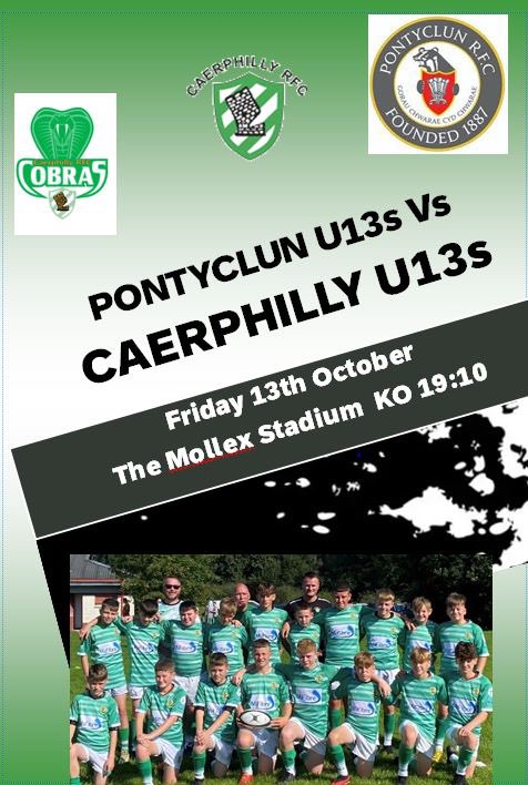 This Friday Caerphilly U13s host Pontyclun U13s <a href="/PontyclunRFC/">Pontyclun RFC</a> under the lights <a href="/MollexServices/">Jon Bater</a> stadium. 
Come down and support the future green army.
Sagi will be open selling hot food and drinks 💚🤍💚🤍💚🤍