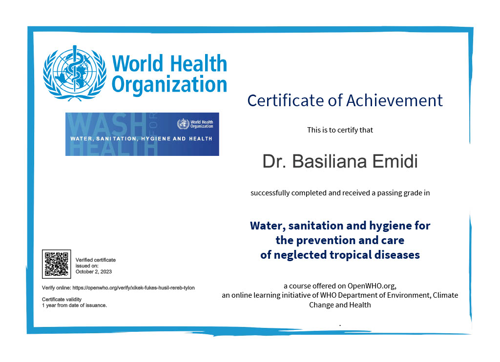 I’m happy to share that I’ve obtained a new certification: Water, sanitation, and hygiene for the prevention and care of neglected tropical diseases from the World Health Organization!
#openWHO.org