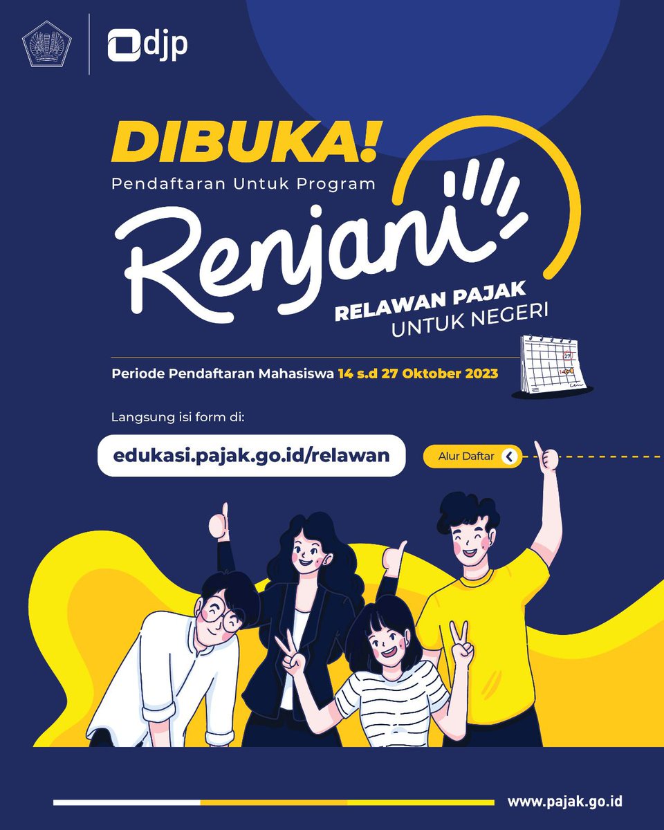 pajakkasongan's tweet photo. REKRUTMEN RELAWAN PAJAK

Mari ikut dan bergabunglah!

Tahun ini Direktorat Jenderal Pajak memanggil mahasiswa dari seluruh perguruan tinggi di Indonesia, untuk membangun networking, leadership dan experience based learning melalui program Relawan Pajak untuk Negeri (Renjani). https://t.co/3RbFzSFxGK