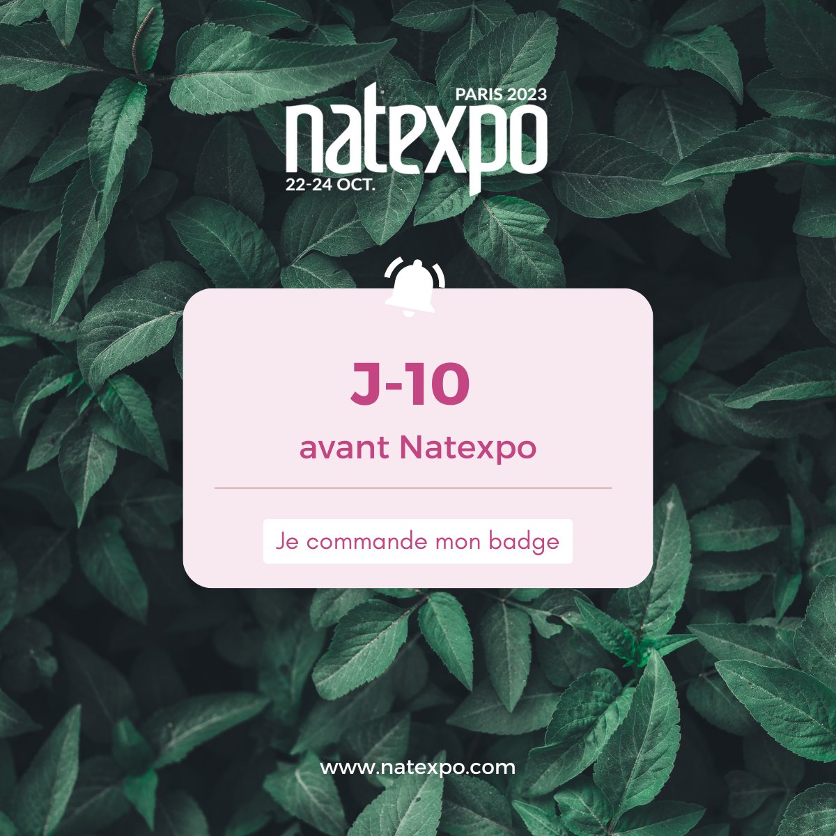 Demandez votre badge visiteur Natexpo 2023 ! 👇
natexpo.com/visiter/votre-…

J-10 avant l'ouverture des portes.
Vous êtes prêts ? 🌱

#Natexpo2023