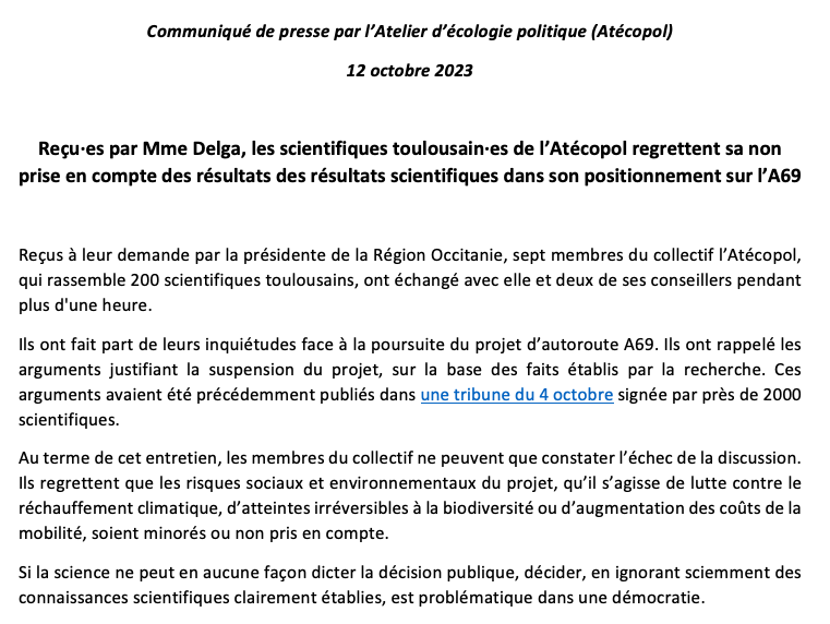 cassouman40's tweet photo. 📢 Communiqué de presse après notre échange hier au conseil régional d'Occitanie avec Carole Delga et collaborateurs sur le projet d'🛣️#A69 https://t.co/t0VjRbVbNt