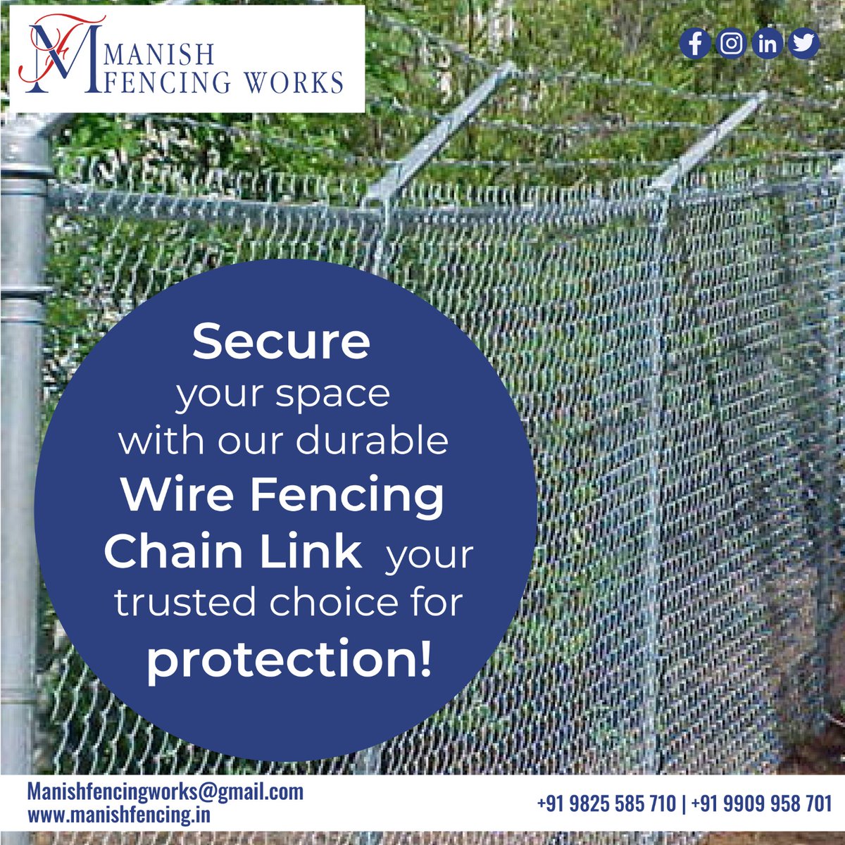 Secure Your Space with Our Durable Chain Link Wire Fencing - Your Trusted Choice for Protection! 

#ManishFencingWorks #wirefencing #chainlink #ReliableDefense #bestquality #FencingSolutions #SafeAndSecure #GetFenced #FencingInstallation #wire #wirefencing #ahmedabad