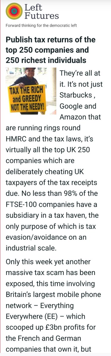 jolly_angelina's tweet photo. @premnsikka In 2013 the late Michael Meacher MP called for tax returns of the top 250 companies + 250 wealthiest UK individuals to be published. I believe it should include MPs + top earning public servants too. Why would any object? #FullDisclosure #TaxTheRich @BladeoftheS @ByDonkeys https://t.co/cC4rmiwQzB