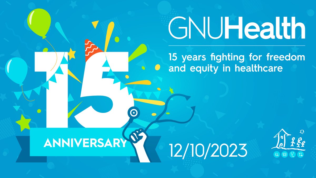 gnuhealth's tweet photo. #onthisday, Oct 12th 2008, #GNUHealth was born.
It's been 15 years fighting for #freedom and equity in healthcare around the world.
Happy anniversary, community! 🎉❤️✊🩺
#SocialMedicine #OpenScience #GNU https://t.co/2LORHi0lU2 https://t.co/Clr5cxNhz7