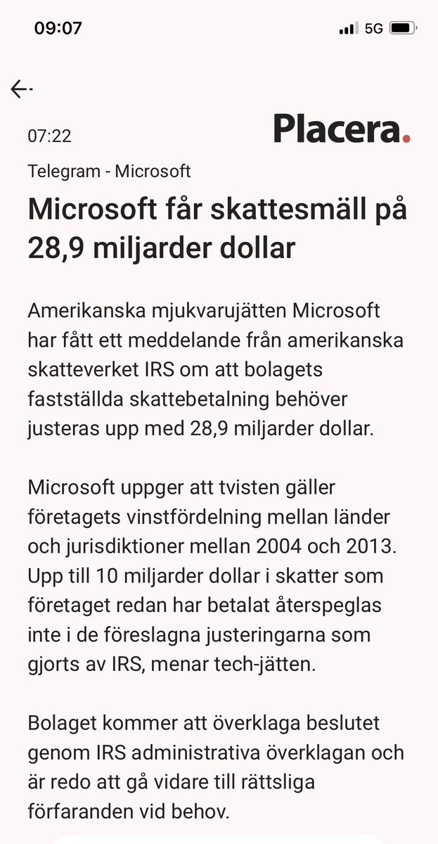 aktiechaffisen's tweet photo. 🇺🇸Microsoft har fått en rejäl skattesmäll👇🙁
Bolaget kommer överklaga beslutet. $MSFT https://t.co/1n4Q2OQ5V0