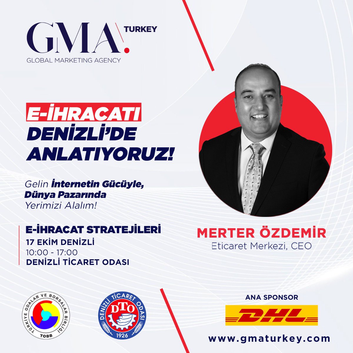 E-ihracatı Denizli'de anlatıyoruz!

17 Ekim Denizli Ticaret Odası’nda  gerçekleşecek olan E-ihracat Eğitimi'nde  Eticaret Merkezi CEO'su Sayın Merter Özdemir bizlerle olacak…

Ücretsiz katılım ve detaylar 👇
gmaturkey.com

#EExportSeminar #Ecommerce #BusinessWorkshop