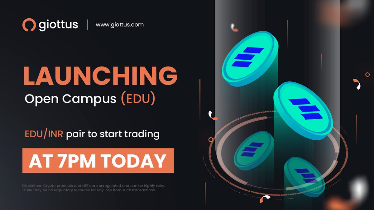 giottus's tweet image. 🚀 Launching Today at 7pm! 🚀

Pair : $EDU/INR 

Use Case: Empowering the future of education through blockchain technology. Bringing transparency, accessibility, and security to online learning.
@opencampus_xyz 

#EDU #OpenCampus