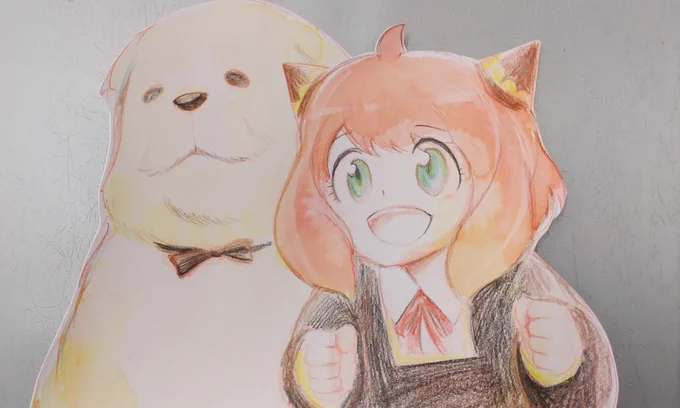 小学生に人気があるキャラクターをカラーインクと水彩色鉛筆で描いた 
