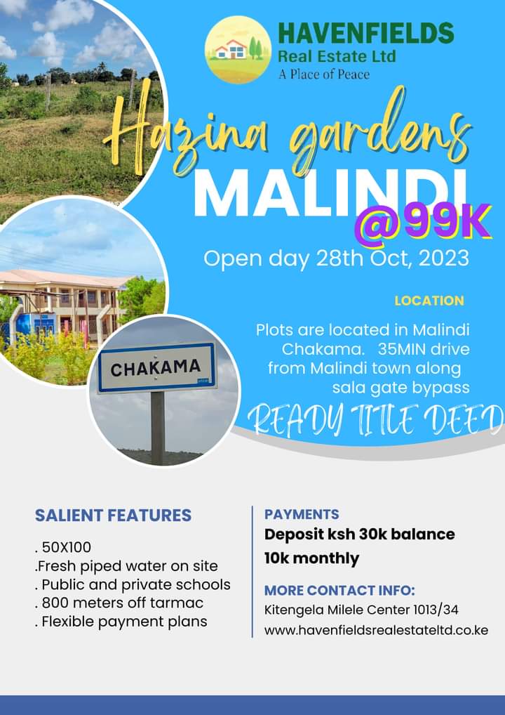 MwauraFide43116's tweet photo. JAZA BASI TWENDE MALINDI
28/10/2023
#havenfieldsrealestate #dreamgardenlenchani #zawadigardenacacia
#hazinagardensmalindi #affordablegenuineplots #paradiserealestate #tembeakenya #Havenfields https://t.co/FmDHE1s6zB