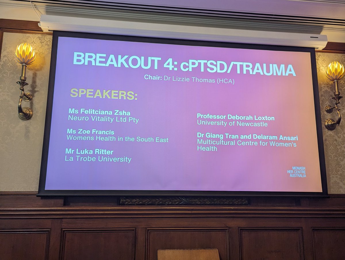 Dr Elizabeth Thomas (@lizzie_thomasau) on Twitter photo Chairing the last session of Day 1 of #apwmhconf23, with important talks on cPTSD and trauma <a href="/her_centre/">HER Centre Australia</a> Chairing the last session of Day 1 of #apwmhconf23, with important talks on cPTSD and trauma <a href="/her_centre/">HER Centre Australia</a>