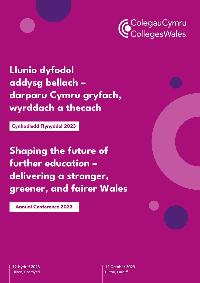 ColegauCymru's tweet photo. Shaping the future of #furthereducation – delivering a stronger, greener, and fairer Wales.
We've got a packed agenda for our delegates!
👉 https://t.co/YlYDEBgQPx
#CCConference23 https://t.co/HLWkBV9Qc6