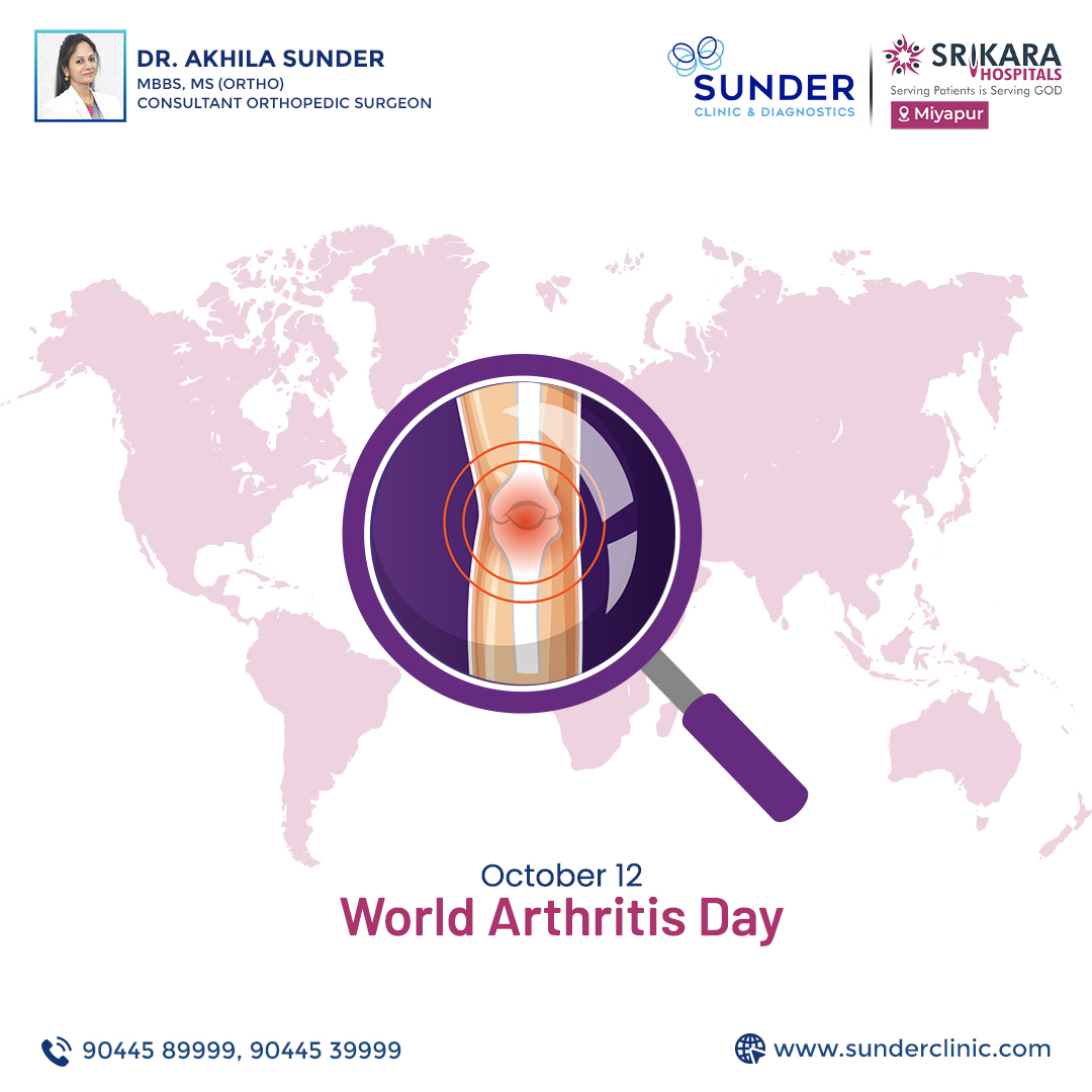 ClinicSunder's tweet photo. World Arthritis Day, celebrated on October 12th, raises awareness about various joint and musculoskeletal conditions. It promotes early diagnosis, better treatment, and support for those affected, aiming to reduce stigma and improve the quality of life for arthritis sufferers. https://t.co/qOc3QIvU07