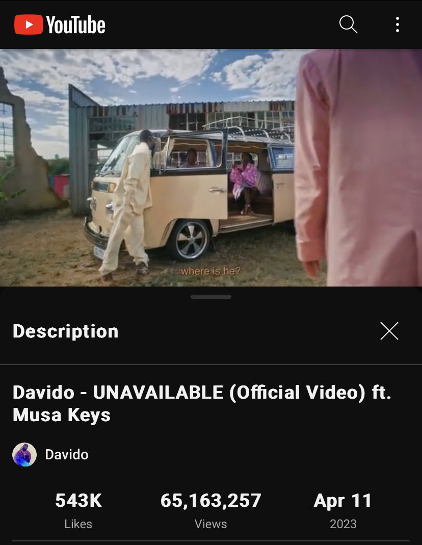DAVIDO_STATS's tweet photo. .@davido Featuring @MusaKeyss “Unavailable” music video has surpassed 65 Million Views on YouTube. 

Watch video: https://t.co/wqeBjOx63L https://t.co/ZH9NoyOf73