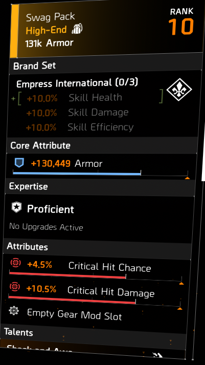 Dechande666's tweet photo. @TheDivisionGame @UbisoftSupport @kamikazevondoom ......any other reports of this dropping - Empress (skill set) dropping with Armor role for core attribute rather than skill tier?????? https://t.co/f9fIQ2fsTD
