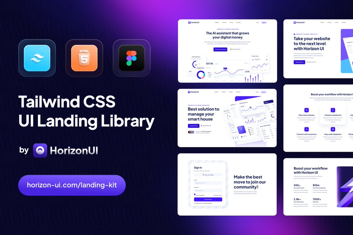 Introducing Horizon UI Landing Kit: Tailwind CSS + HTML + Figma landing sections library! 🎉

✅ 360+ Components &amp; Elements
✅ 50+ Fully coded Sections
✅ Tailwind CSS + HTML
✅ Figma version

horizon-ui.com/landing-kit