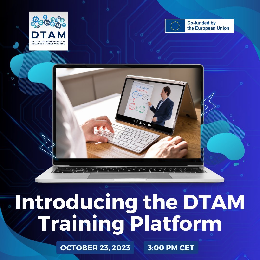 dtamproject's tweet photo. We've developed a dedicated training platform to support the #upskilling and #reskilling of students in #vocationaleducationandtraining.
Come join us on October 23rd as we celebrate the official launch of the #DTAMproject Training Platform!
#events #EuropeanVocationalSkills https://t.co/H8yvF4oPwR