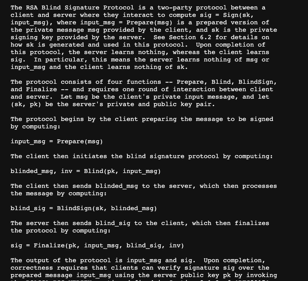 lukOlejnik's tweet photo. "This document specifies an RSA-based blind signature protocol. RSA blind signatures were first introduced by Chaum for untraceable payments". That's an exciting cryptographic construct and now it's standardised to be used in practice! Expect more privacy! https://t.co/ZfFBsFaYG8 https://t.co/mx50rOkMks