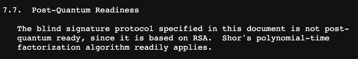 lukOlejnik's tweet photo. "This document specifies an RSA-based blind signature protocol. RSA blind signatures were first introduced by Chaum for untraceable payments". That's an exciting cryptographic construct and now it's standardised to be used in practice! Expect more privacy! https://t.co/ZfFBsFaYG8 https://t.co/mx50rOkMks
