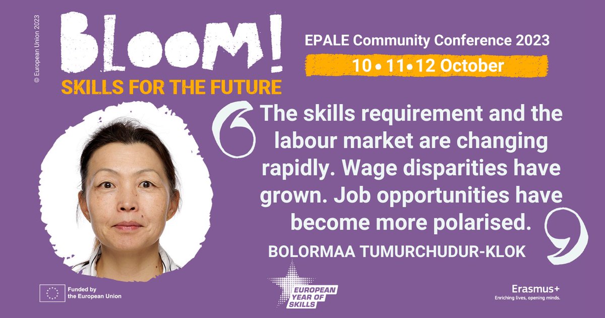 EPALE_EU's tweet photo. 🔴 Live now with @ILO_SKILLS specialist Bolormaa Tumurchudur-Klok!
Watch the #EPALECommunityConference here on Twitter or on EPALE ▶️ https://t.co/pBauEpiTWv
Share your thoughts with us using #BloomWithEPALE
#EuropeanYearOfSkills #AdultLearning #AdultEducation https://t.co/8Rg589hMcC