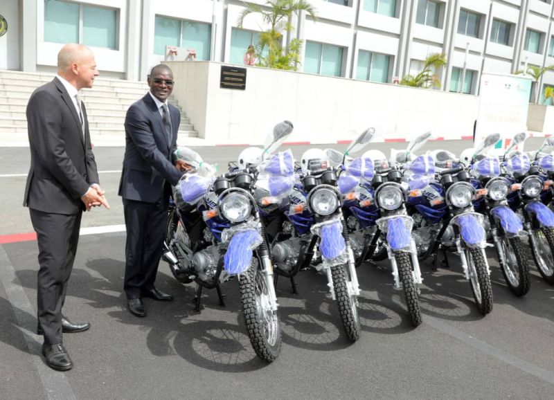 ICMPD_BMS's tweet photo. The official Handover Ceremony of procured items under #BMCI took place in Abidjan with members of @SEMIGRATION, @ICMPD and the national authorities of Cote d’Ivoire present. Items include a vehicle, 8 all-terrain motorbikes and document security training equipment and supplies. https://t.co/n3HwCnlu4h