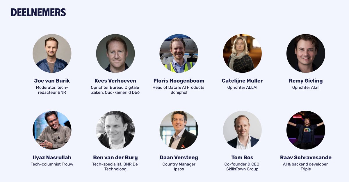 Nat_AI_Debat's tweet photo. Enkele van de deelnemers zijn @KeesVee, @MullerCatelijne, @RLGieling, @joevanburik, @ikbenechtben, Floris Hoogenboom en Ilyaz Nasrullah.

In de komende weken maken we meer namen bekend. Blijf op de hoogte en meld je aan via https://t.co/9q1NX0uMRo. https://t.co/4mrATAjNKS