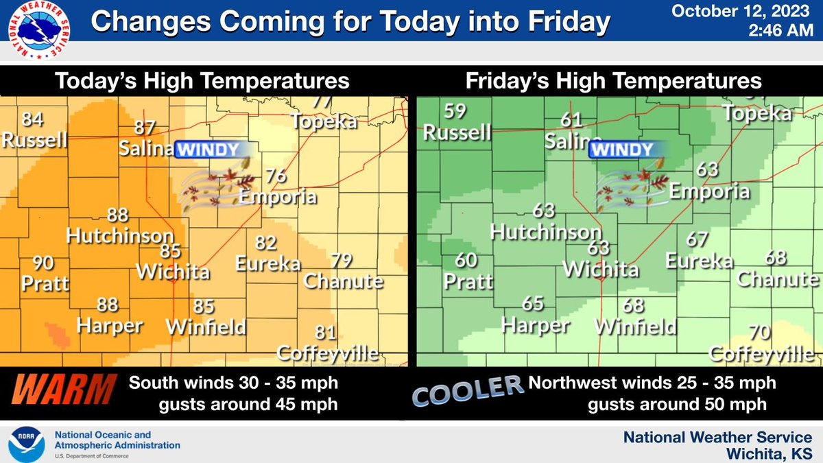 NWSWichita's tweet photo. Big changes are in-store for late today into Friday as a strong cold front sweeps across the area. #kswx https://t.co/Bww7pQ3szN