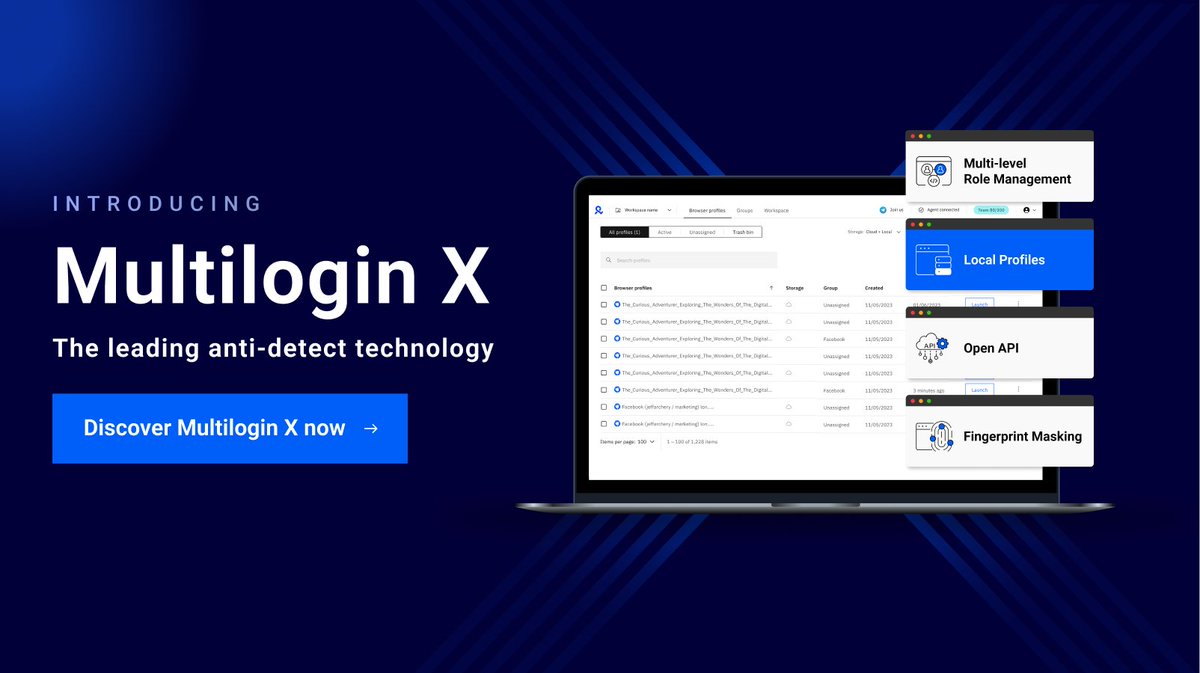 Introducing Multilogin X – Leading anti-detect tech. 💻
No gimmicks, advanced browser for multi-accounting &amp; web scraping.⚡️ 
A bold era of digital stealth begins. 👀

Thought you've seen fast &amp; secure? 
Think again.🔗bit.ly/MultiloginXisH…