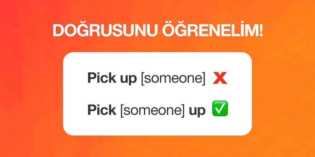Görevimiz: İngilizcede sık yapılan hatalardan birinin doğrusunu göstermek 🕵️  

Phrasal verb ile birlikte bir zamir kullanıyorsak, zamir phrasal verb kalıbının arasında kullanırız.   

Pick up [someone] ❌  
Pick [someone] up ✅  

Hemen örneklerle açıklayalım 👇 
- I’ll pick her