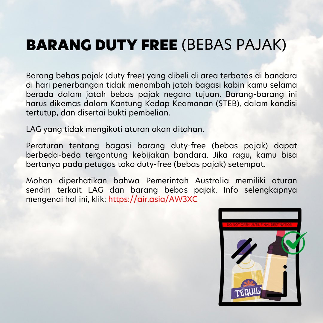 airasia_indo's tweet photo. Simak konten #AirAsiaInforms berikut ini & jangan lupa save biar gak lupa ya! Kamu juga bisa langsung ke https://t.co/ppp5qzfITO untuk info selengkapnya β€οΈ
Ingat, fly safe, don't break the rules!
#FlyAirAsia #FlyTheWorldChampion https://t.co/WVHEIeBrAa