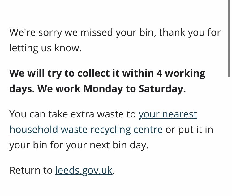13glayers's tweet photo. @LeedsCC_Help Hi Rachel. Yes I’ve already done that but it just says they *might* collect in within 4 days and to deal with any extra waste in the meantime myself https://t.co/BRVihbZzjo