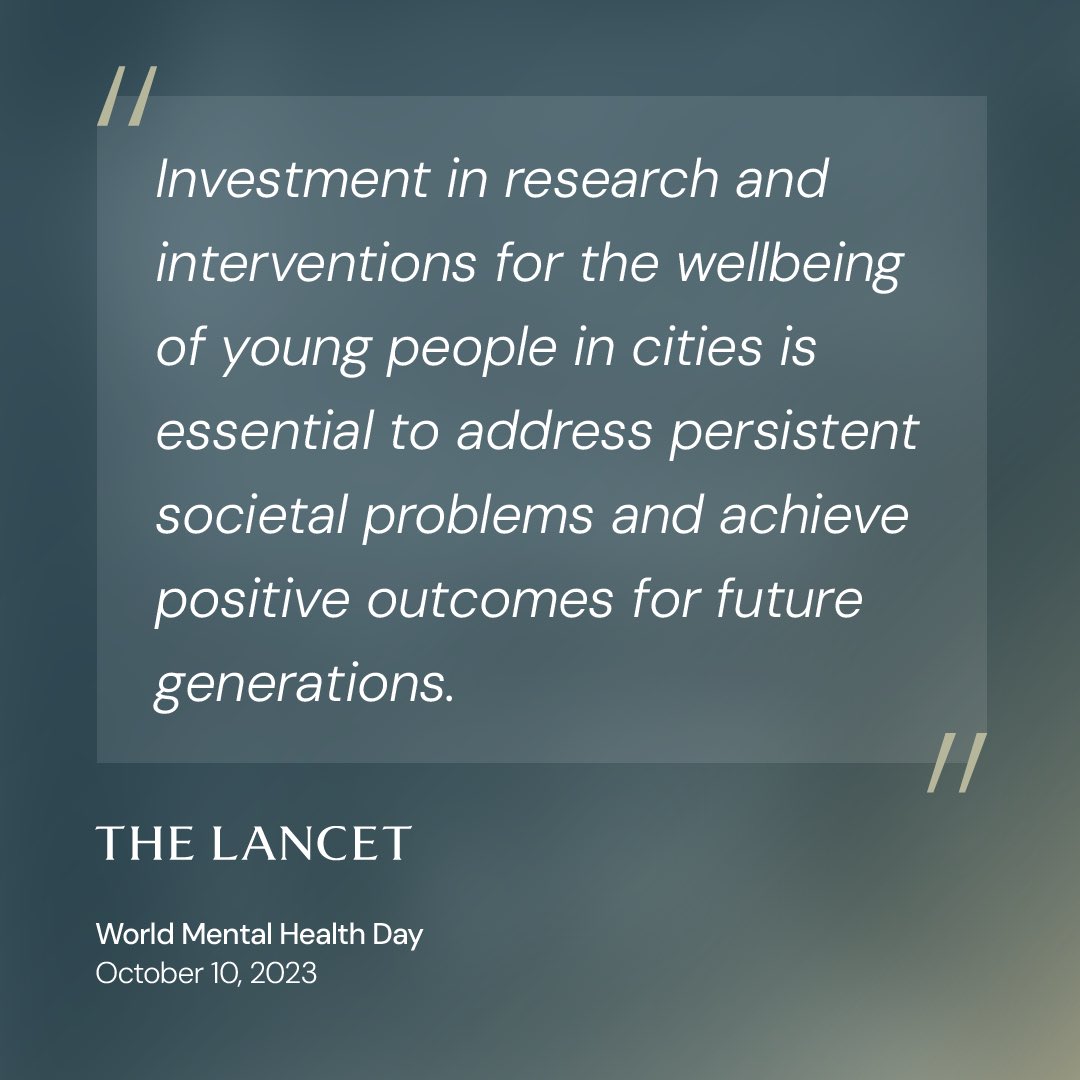 Our joint comment in <a href="/TheLancet/">The Lancet</a> 
 #WorldMentalHealthDay
Why cities matter for adolescent mental health and wellbeing
bit.ly/45raHAc
With <a href="/elliothannon/">Elliot Hannon</a> <a href="/Sweetbert_M_A/">Sweetbert M Anselimus</a> <a href="/beinginitiative/">Being</a> <a href="/GermannStefan/">Stefan Germann</a> <a href="/FondationBotnar/">Fondation Botnar</a> <a href="/PattieGonsalves/">Pattie Gonsalves</a> 
<a href="/Gimelendez/">Gigi Melendez</a> <a href="/SangathIndia/">Sangath</a> <a href="/gchallenges/">Grand Challenges Canada</a>