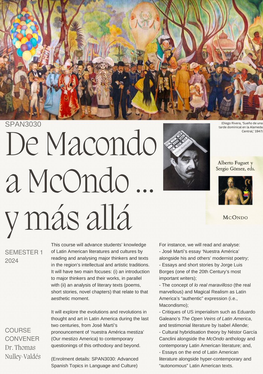 ¿Pensando en qué curso temático tomar el semestre que viene? Una gran opción es SPAN3030 por @TNulleyValdes: "De Macondo a McOndo y más allá."