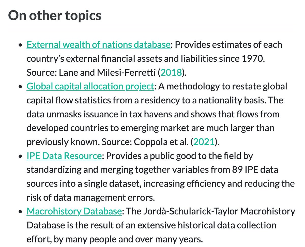 A list of financial data sources, curated for their usefulness for political economy. Official statistics as well as datasets compiled by organizations and academic researchers. Originally assembled for my #IPEofMoFi course at @thehertieschool.
benjaminbraun.org/teaching/datas…