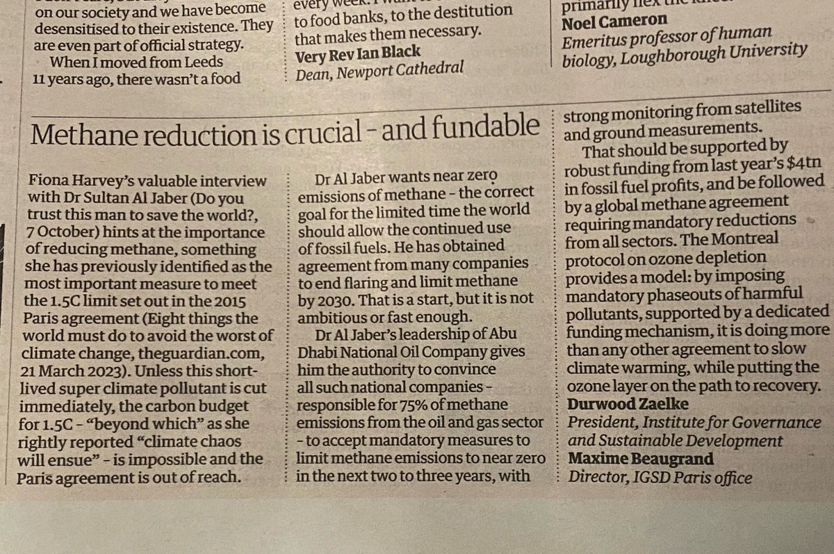 #methane emissions from fossil fuel companies - possibility of stopping such emissions -Dr Al Janet - letter to #TheGuardian