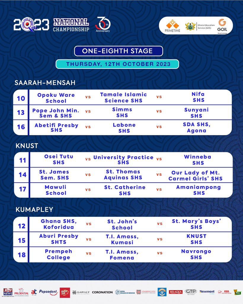 Apsec_tweets's tweet image. NSMQ One-eighth stage
Contest No: 3,  Time: 4:00pm
SAARAH-MENSAH AUDITORIUM 

Abetifi Presby SHS vs Labone SHS vs SDA SHS, Agona. 

💙💜‘SOM WO MAN’💙💜
#APSEC  #NSMQOneEighth #NSMQ2023 #NSMQ30 #Primetime