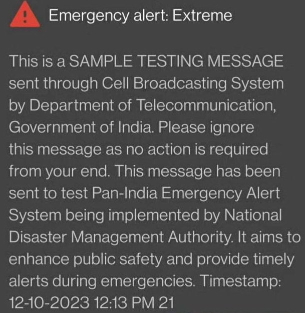 DCTumakuru's tweet photo. Don't Panic Important advisory: Department of Telecommunications (DOT), Government of India, is conducting trial testing for the Cell Broadcasting System in collaboration with the National Disaster Management Authority. You may receive test alerts on your mobile device with .. https://t.co/ADOWGITqob
