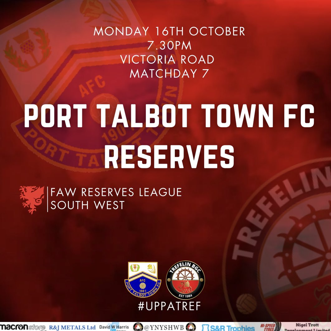 This weeks line up of football⚽️👇

Friday night 🏆
We face <a href="/AmmanfordAFC/">Ammanford AFC</a> in the FAW Welsh Cup.

Sunday☀️
The youth welcome <a href="/Morriston_Town/">Morriston Town AFC</a> for a 2.30PM kick off.

Monday night🌙
The reserves take a short trip to <a href="/PortTalbotTown/">Port Talbot Town FC</a> 

🔴⚫️|#uppatref